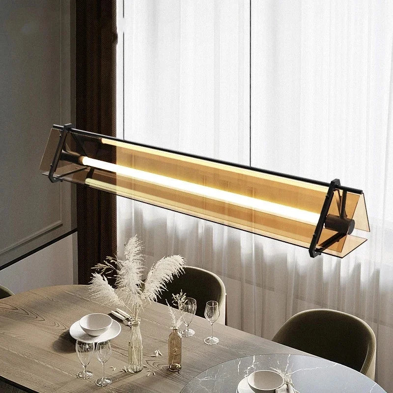 Glass Dining Table Island Pendant Lamp Modern Design New Minimalist LED Amber Suspension Kitchen Lighting Fixture Decor