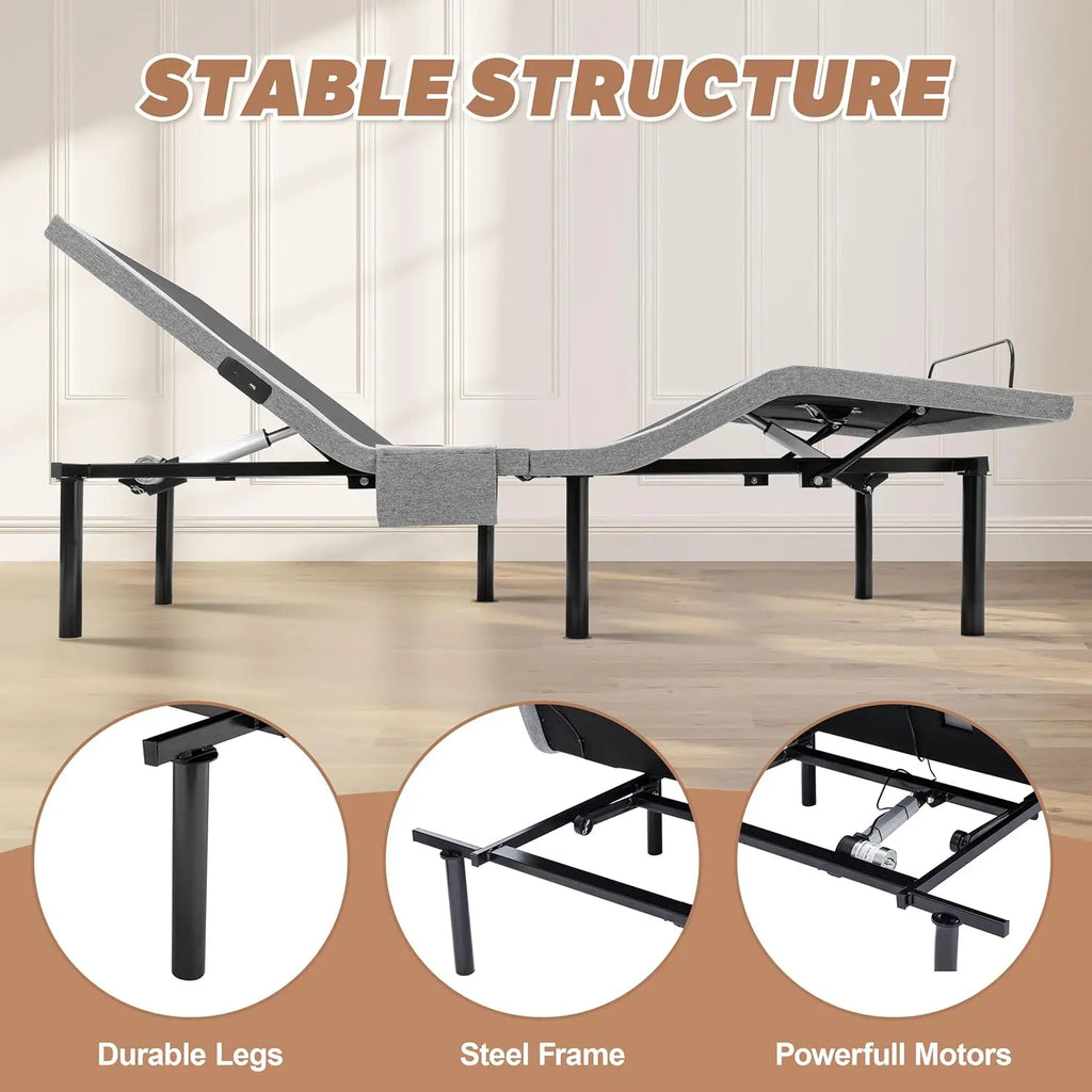 Adjustable Bed Frame Queen,Adjustable Bed Base with Massage,Zero Gravity Electric Bed with Wireless Remote,Head and Foot Incline