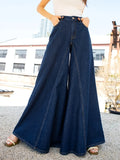 Women's Loose Wide-Leg Jeans with Large Hems, Casual Denim Trousers