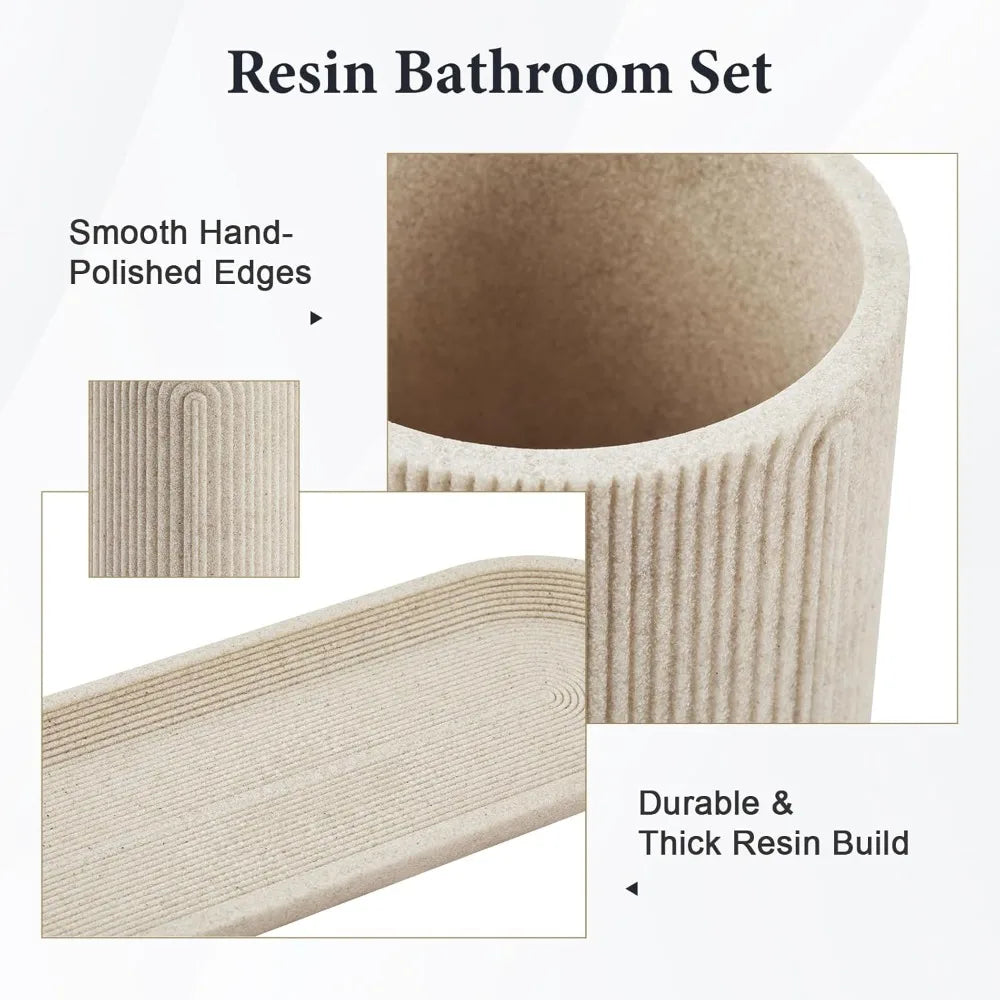 Bathroom Accessories Set - 7-Piece Resin Bathroom Set, Toothbrush Holders Set, Soap Dispenser, Qtip Holder Dispenser, Tumbler,