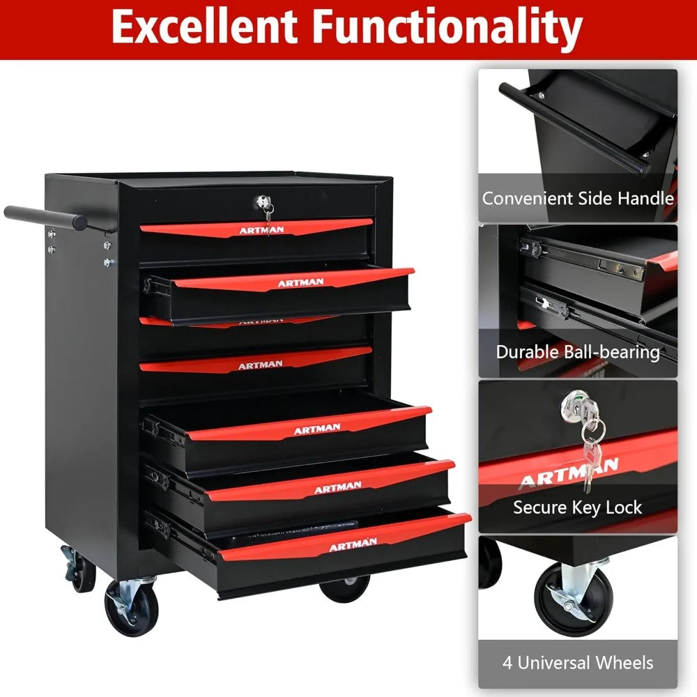 Drawers Tool Cart on Wheels, Multifunctional Rolling Tool Storage Chest, Drawers Rolling Trolley Organizer Tool Box for Warehous