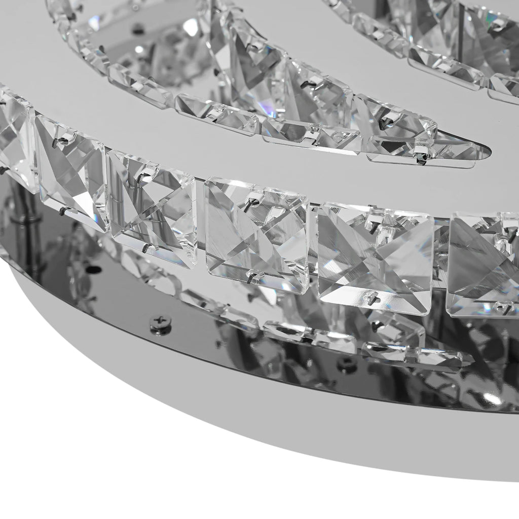 27.17*19.29*19.29in Ceiling Light Silver Flush Mount Ceiling Lamp Moon Shape Crystal Chandelier for Living Room Bedroom