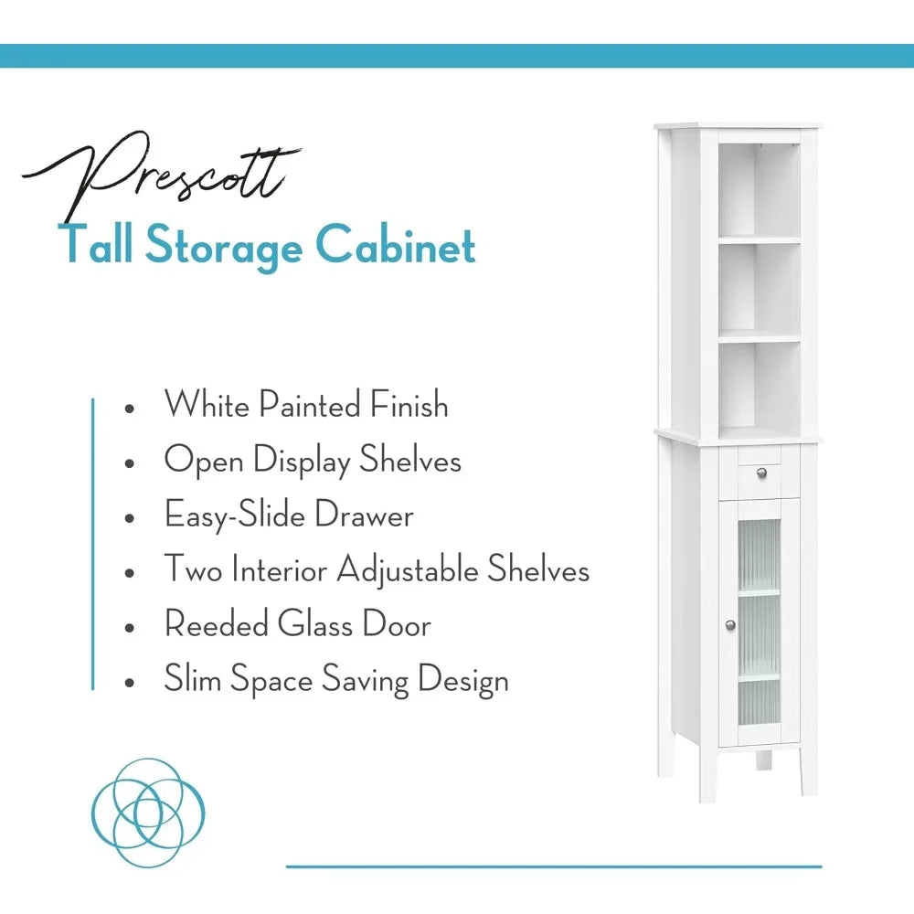 Slim Tall Bathroom Storage Cabinet with Glass Door, Drawer & Shelves - Space-Saving Organizer for Small Bathrooms