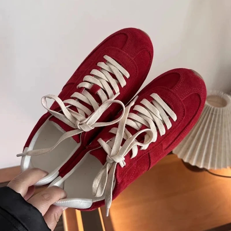 Women  Sports Shoes Suede 2025 New Retro Training Flat Casual Shoes Genuine Leather Agan Women's Shoes
