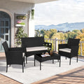 4-Piece Outdoor Patio Furniture Set with Wicker Chairs and Glass Coffee Table for Garden or Poolside