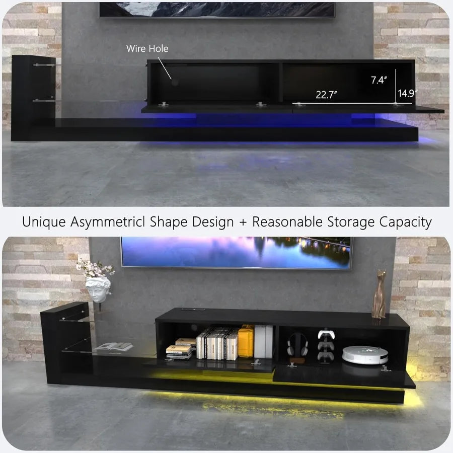 LED TV Stand for 55 65 75 Inch TV Modern Entertainment Center with Tempered Glass 50 60 70 Inch TV Console Gaming Media Console