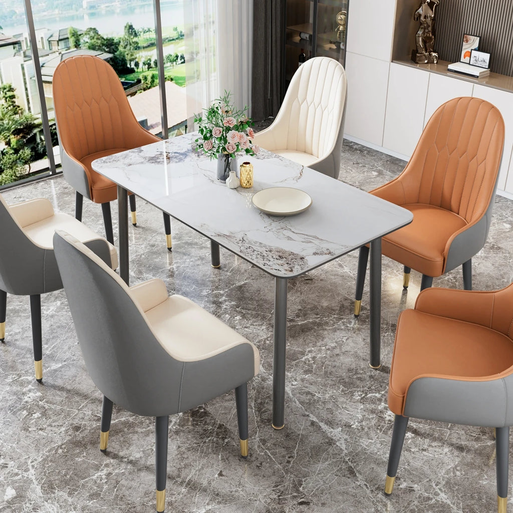 63''Rectangular Sintered Stone Dining Table Tempered Glass Top & Aluminum Frame Kitchen Table for 6-8 Persons No Chairs Included
