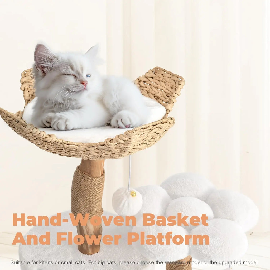 Modern Wood Cat Tree Tower for Small Cats with Scratching Posts and Flower Platforms, Durable Pet Furniture