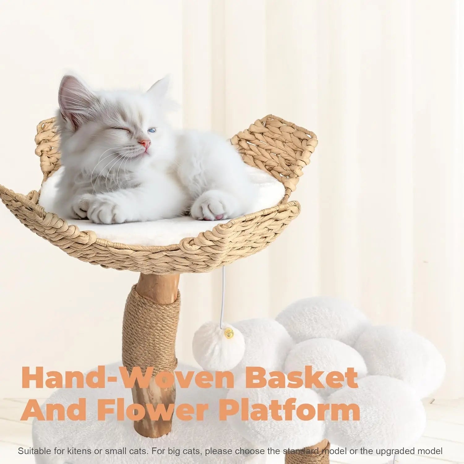 Modern Wood Cat Tree Tower for Small Cats with Scratching Posts and Flower Platforms, Durable Pet Furniture