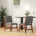 Oak Wooden Dining Chairs Set of 2, Mid-Century Modern Linen Fabric Upholstered Kitchen Chair, Farmhouse Dining Room Chairs with