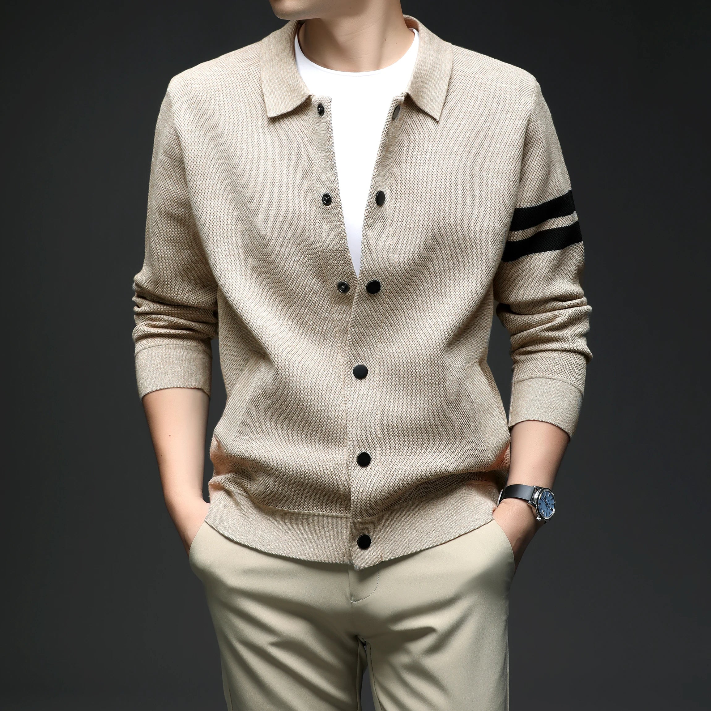 Men's knitted cardigan collar autumn and winter men's sweater fashion versatile leading sweater jacket