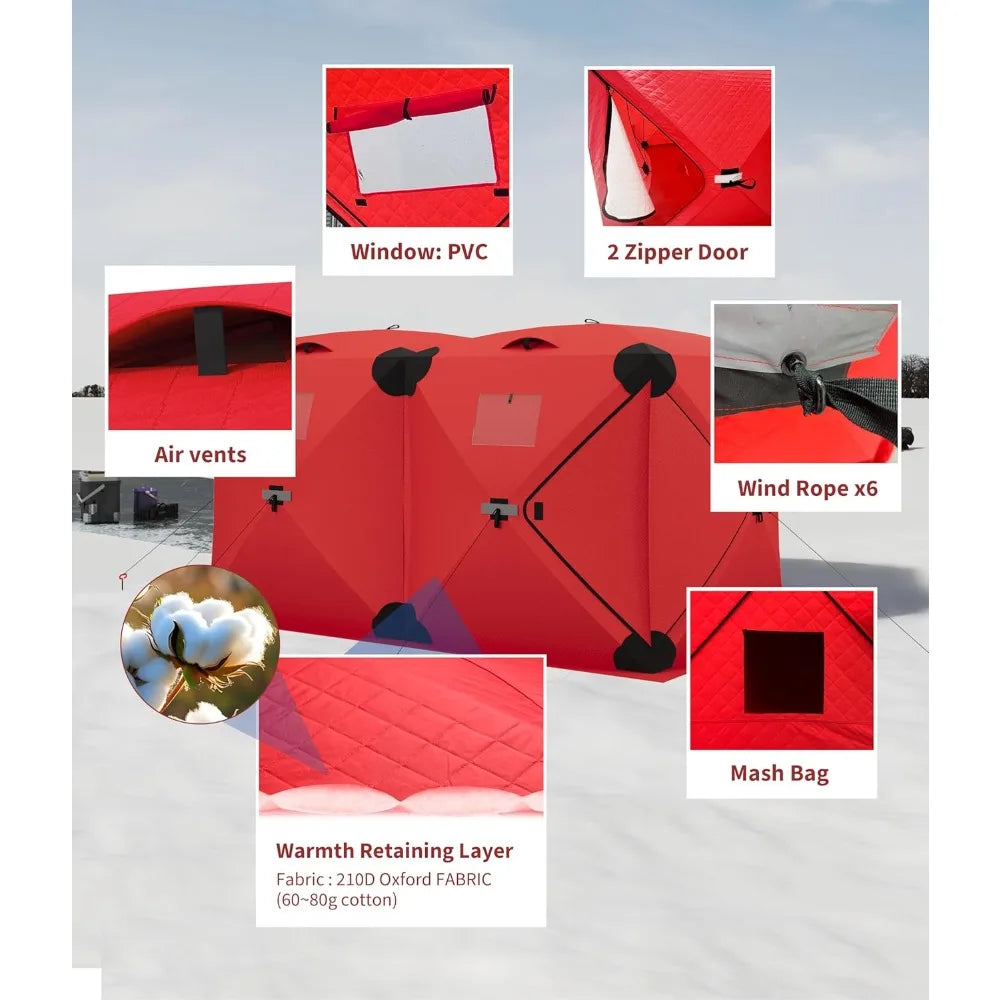 Pop Up Ice Fishing Tent Insulated Ice Fishing Shelter Portable Hub-Style Shelter Shanty Windproof and Warm, Multiple Sizes