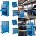 Heavy-Duty Blue 8-Drawer Rolling Tool Chest with Detachable Top Box, Lockable Drawers, Wheels, and Side Hooks for Garage Worksho