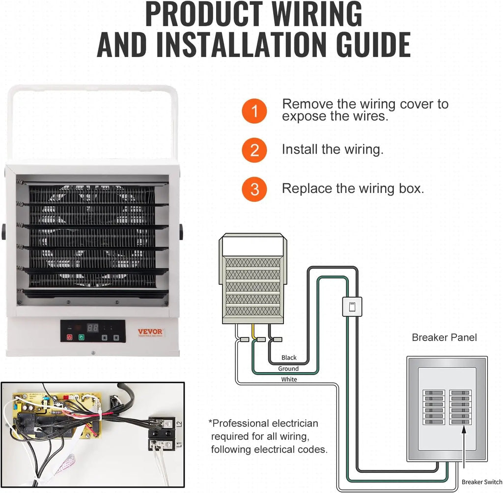 Electric Garage Heater, 10000-Watt Digital Fan-Forced Wall/Ceiling Mount Shop Heater