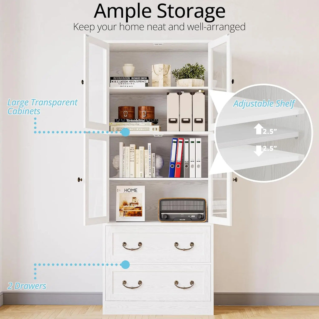 IRONCK Bookcases and Bookshelves with Doors, 79.1" Tall Bookshelf with 2 Drawers,4-Tier Shelf with Acrylic Doors for Home Office