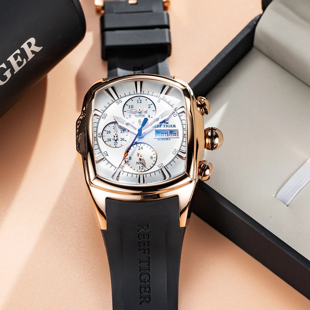 reef tiger brand men's fully automatic mechanical watches, business men's watches, fashionable men's sports watches, Valentine's