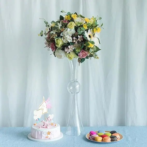 4 Pack | 24 Tall Clear Reversible Latour Trumpet Glass Vases for Wedding Decoration