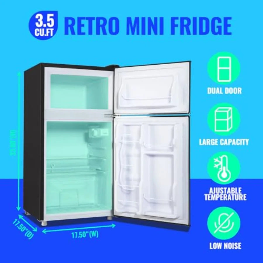Compact Mini Refrigerator with Freezer and Double Door Design for Bedroom Office or Apartment: Adjustable Glass Shelves Plastic