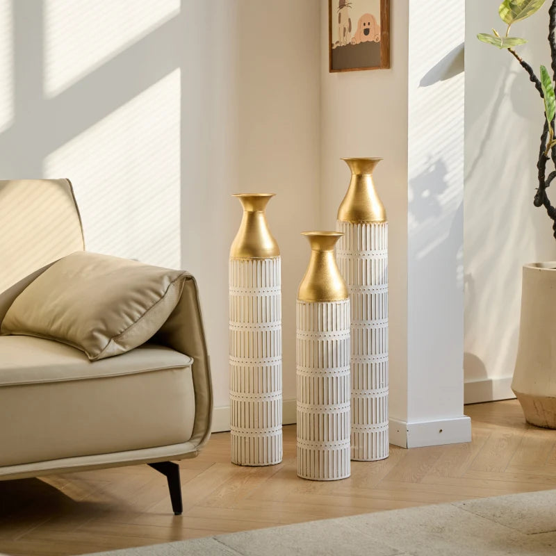 Floor Vases Decorated White Metal Set Of 3 Gorgeous Home Decoration Large Glazed Metal Vases Height