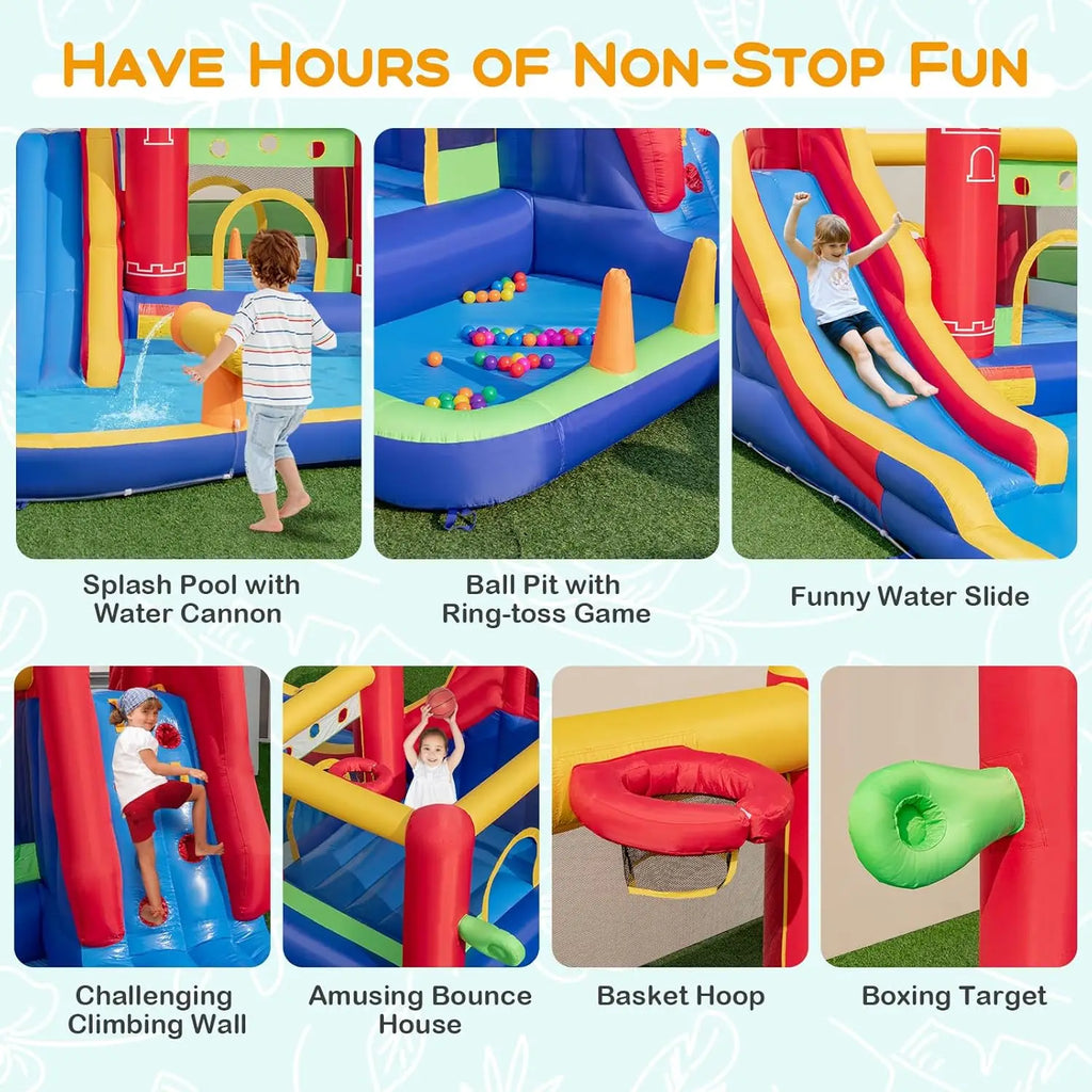 Inflatable Water Slide, 9 in 1 Bounce House Water Slide Combo for Outdoor Fun w/Large Splash Pool, Ball Pit, Blow up Bouncy Cast