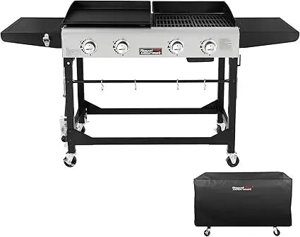 GD401C 4-Burner Propane Gas Grill and Griddle Combo with Cover, Griddle Grill Combo with 48,000 BTUs Output for Outdoor Cooking