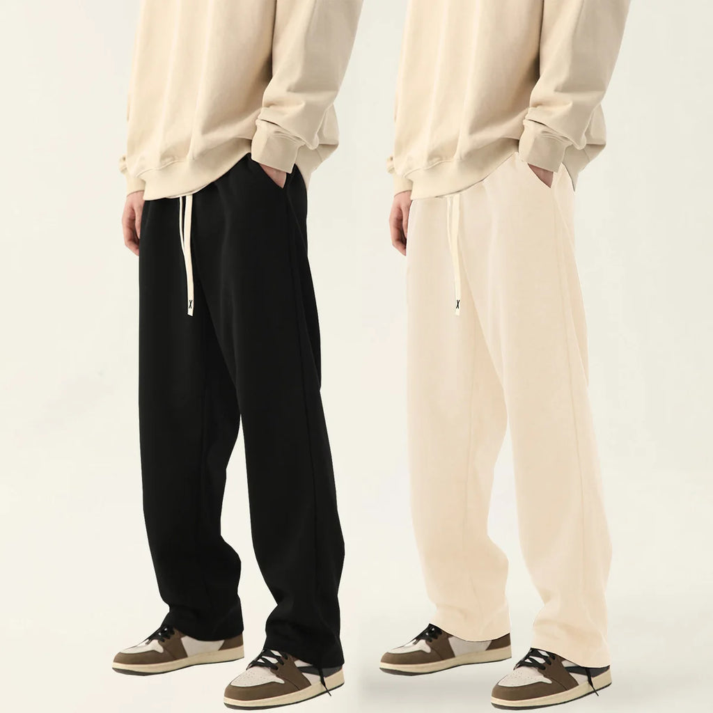 2-piece men's solid color straight leg pants, suitable for casual sports pants such as running, fitness, and outdoor activities