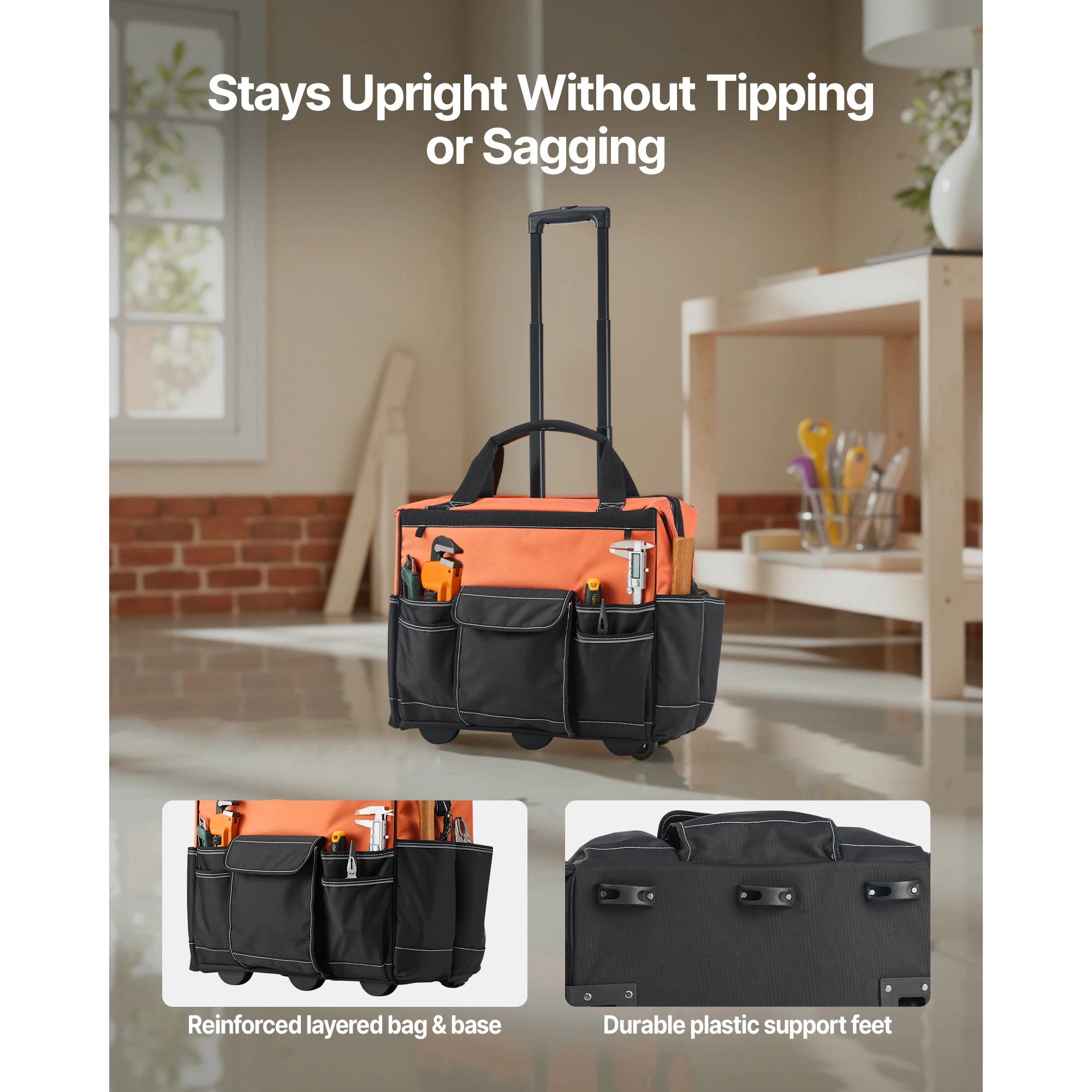 SucceBuy 110 lbs Rolling Tool Bag 27 Pockets Roller Tool Bag on Wheels with Adjustable Telescoping Handle for Construction Tools