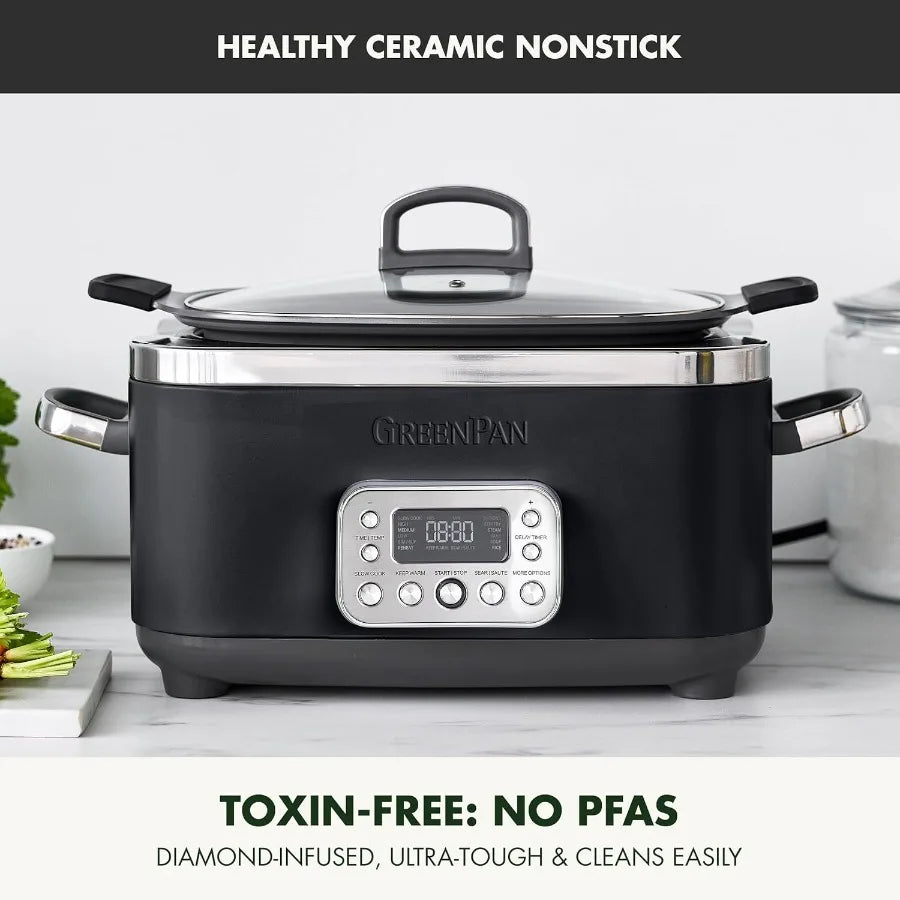 Elite 14in1 Nonstick 6QT Electric Slow Cooker PFASFree Ceramic MultiCooker with InPot Browning for Home Kitchen Dishwasher Safe