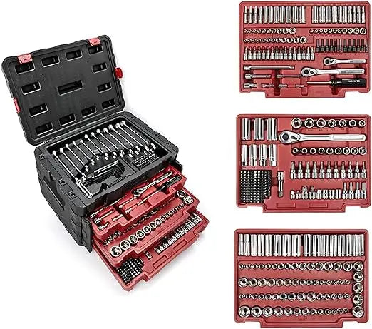 WORKPRO 450-Piece Drive Socket Set 1/2 1/4 3/8, CR-V Metric and Imperial with Quick-Release Ratchet Wrench, Spanners, Bits Set,