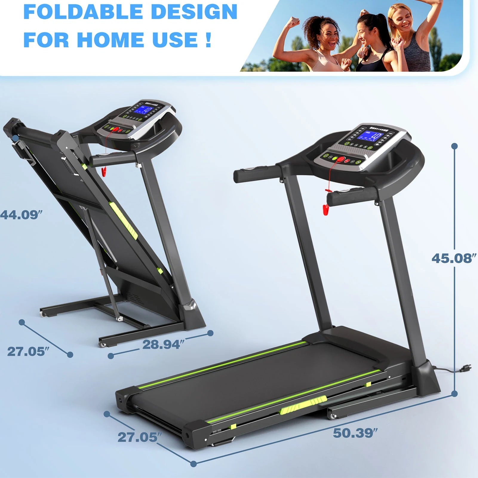 3.5 HP 0.5-7.5 MPH  Portable Foldable Treadmill with Handles 15% Auto Incline Home Running Walking Treadmill Fitness Equipment
