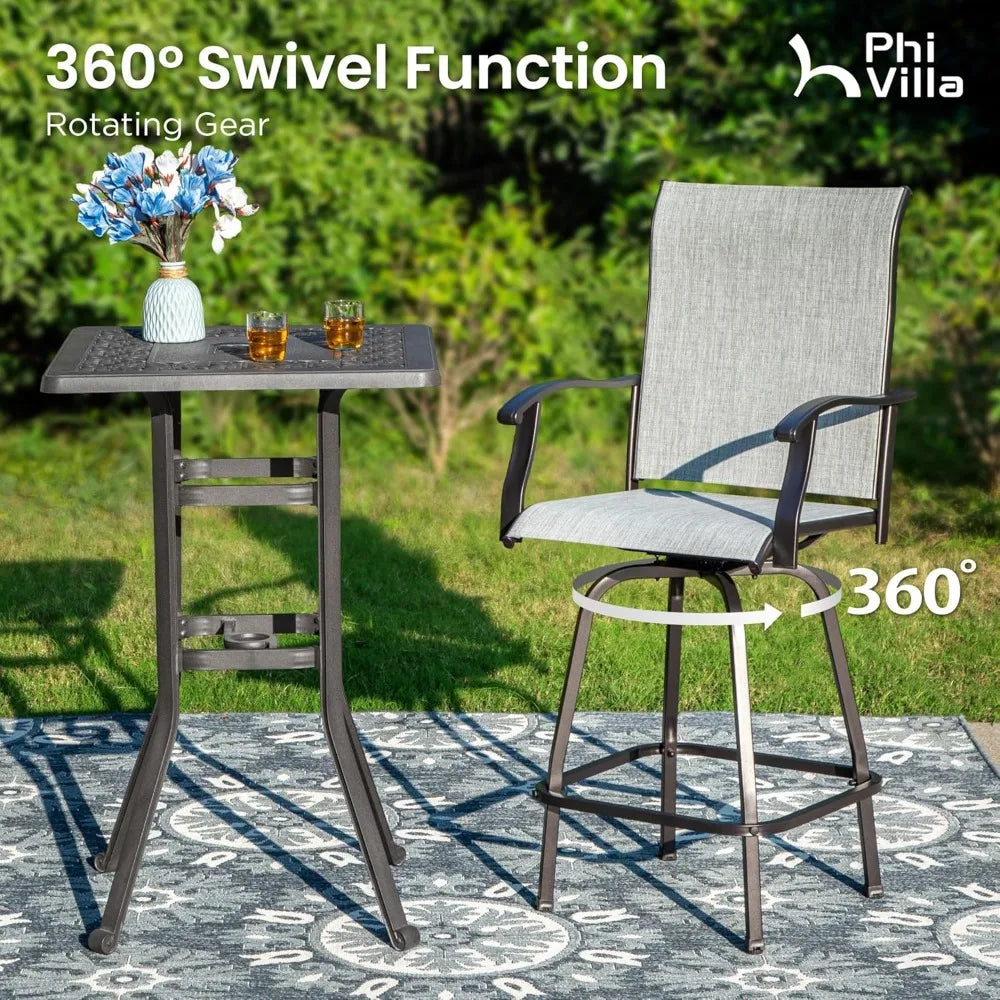 7 Piece High Top Patio Bar Set, Outdoor Bar Height Table and Chairs Dining Furniture Set with 6 Outdoor Swivel Bar Stools Grey