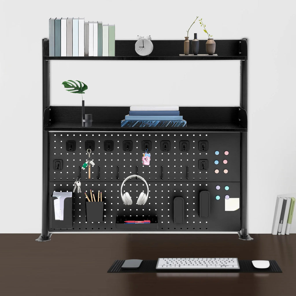 Clamp on Desk Shelf with Pegboard, Desk Extender Pegboard Workstation, Desktop Bookshelf Storage Shelves for Home Office Dorm