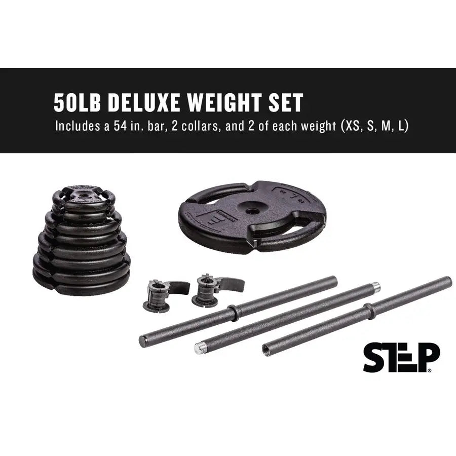 Step Fitness Adjustable Dumbbell Set or Barbell Weight Set, 3560 lbs, with Collars, and Weights