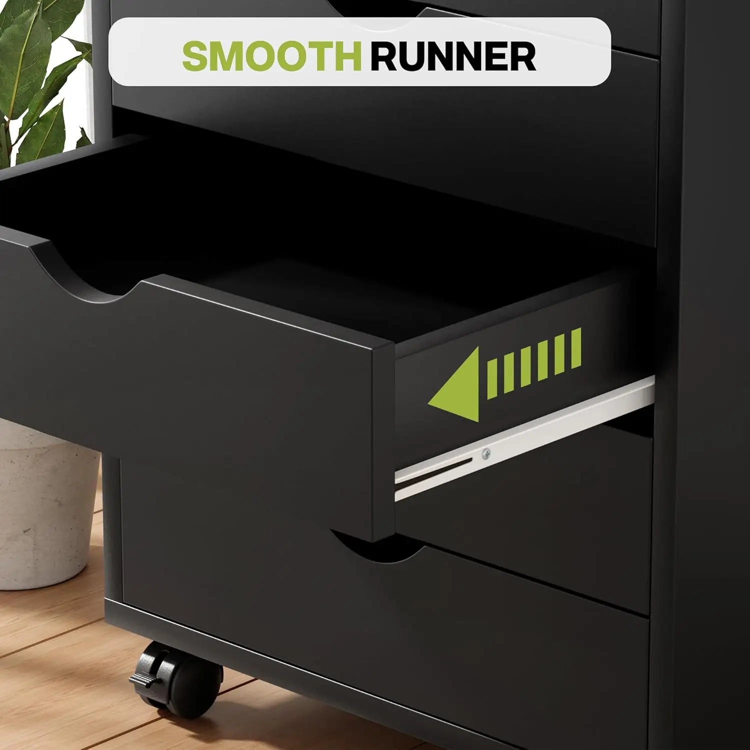 5-Drawer Mobile Storage Cabinet with Wheels, Black Office Dresser for Home Organization