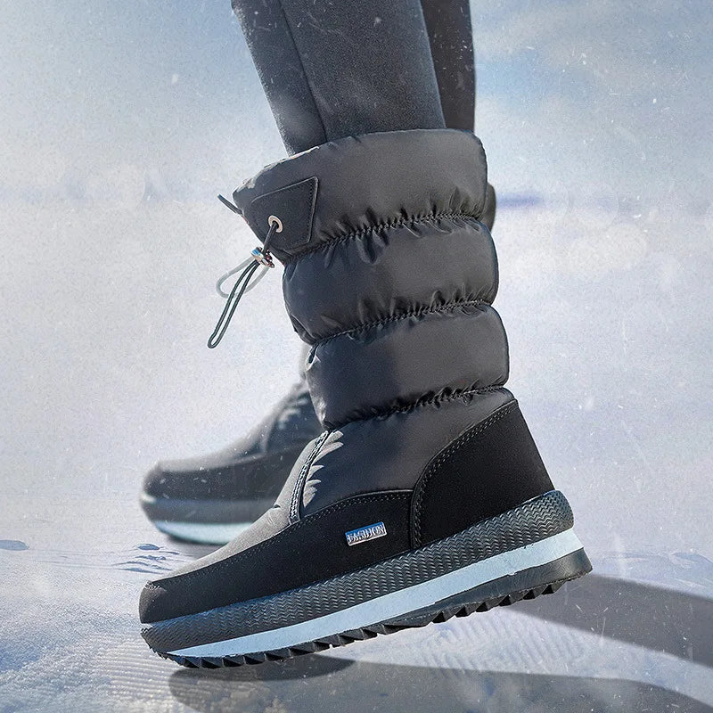 Winter thick women's snow boots Warm Plush Mid-calf Boots Non slip Waterproof  Platform Snow Boot Casual Female White shoes