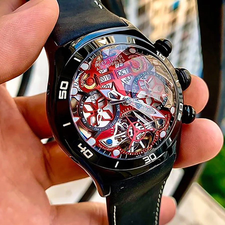 reef tiger brand men's fully automatic mechanical watch, business men's watch, personalized and fashionable men's sports watch