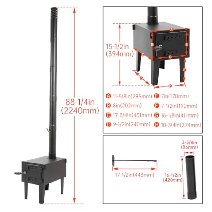 Portable Wood Burning Stove for Outdoor Cooking Fishing Hiking and Travel Compact Design with Storable Chimney Pipes for Effici