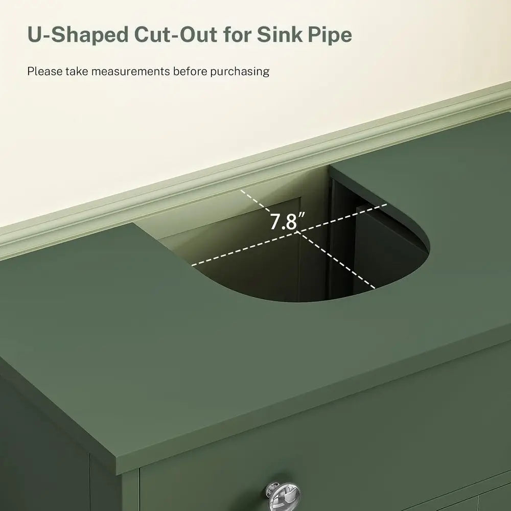 Green U-Shape Cut-Out 2-Door 1-Drawer Pedestal Bathroom Sink Storage Cabinet