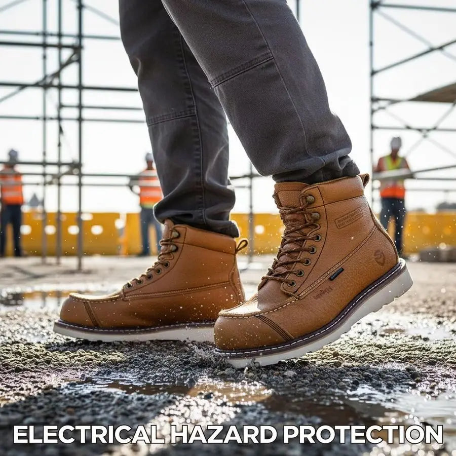 Mens 6 Heavy Duty Waterproof Work Boots Composite Toe, EH Construction Industrial Safety Leather Boots, Lace Up Moc Toe, Oil Sli