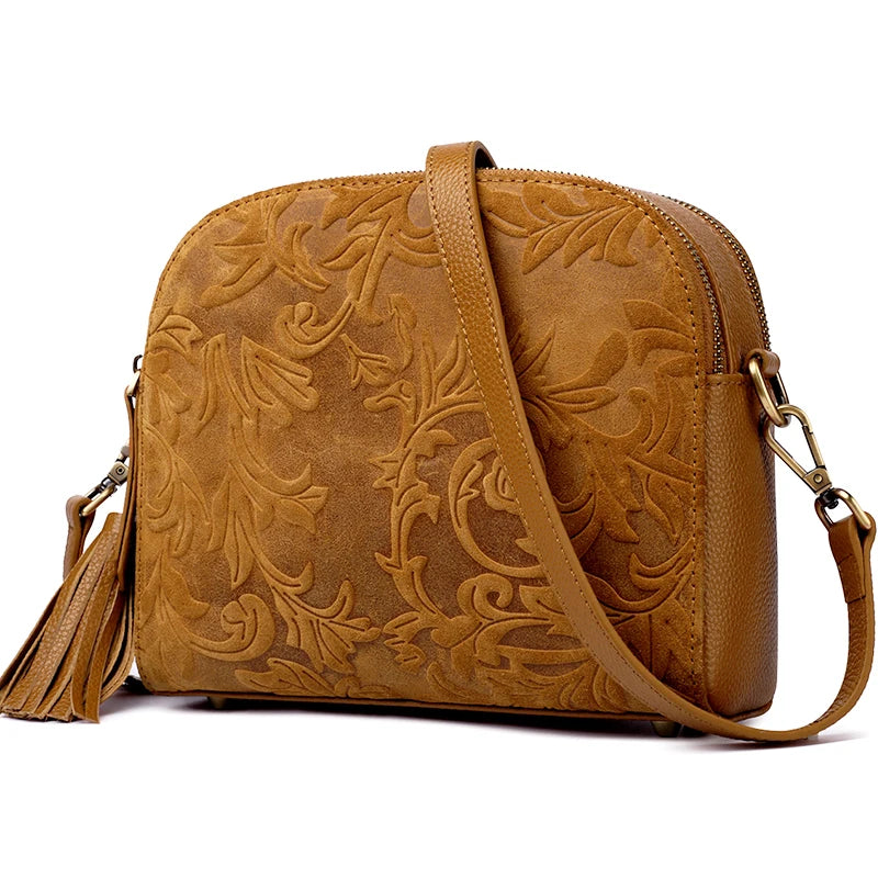 purses for women crossbody bag,real leather handbags for women,Tassel Decoration Over The Shoulder Bag,Vintage floral texture