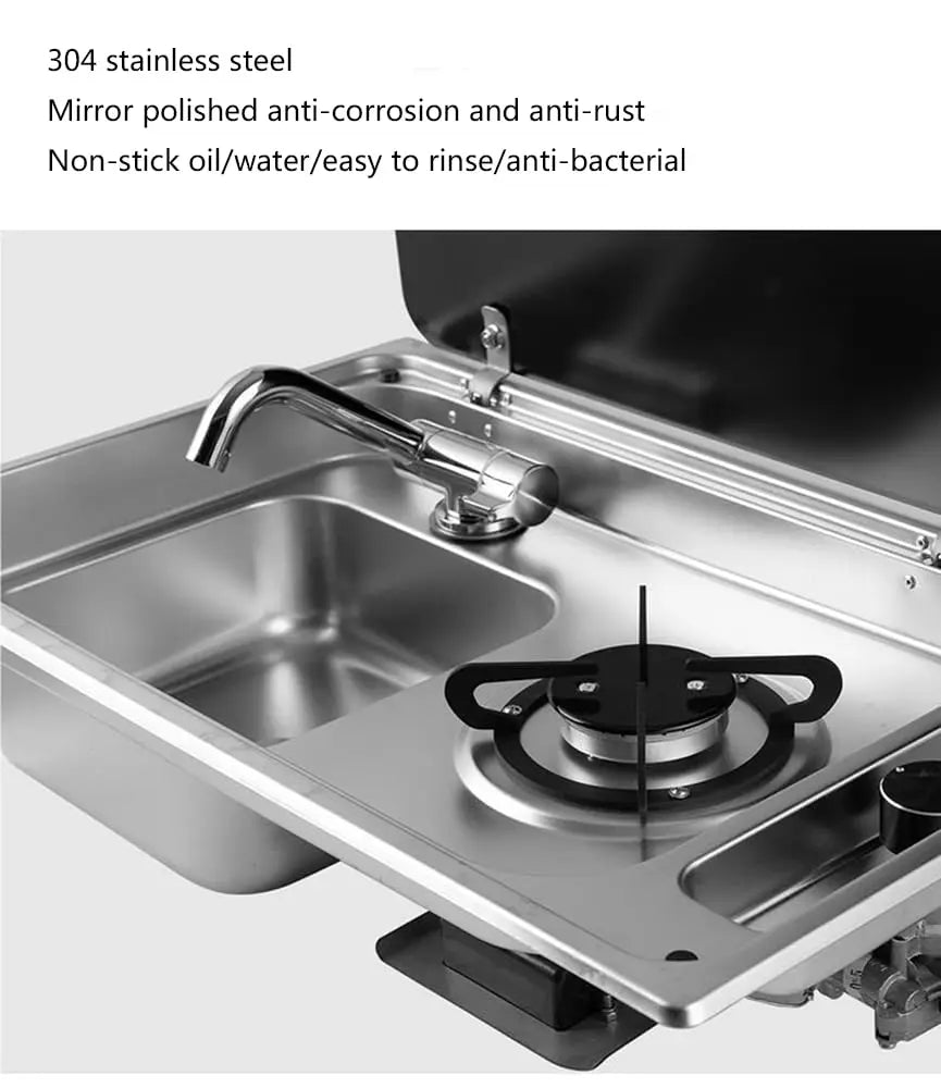 Integrated Gas Stove Sink Combination, Stainless Steel Universal Outdoor Gas Stove With Cover, Gas Camping Stove Burner