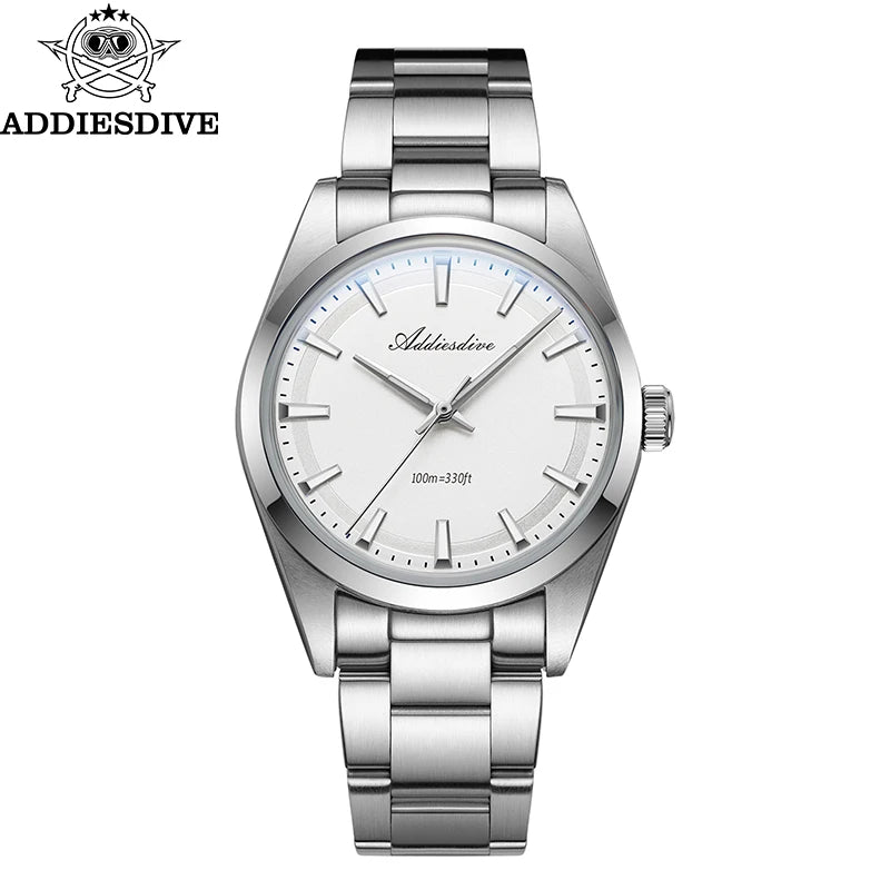 ADDIESDIVE Hot Sale Quartz Watch Simple 10Bar Steel Dive Wristwatch Bubble Mirror Pot Cover Glass Sports 36mm Men Watches AD2066