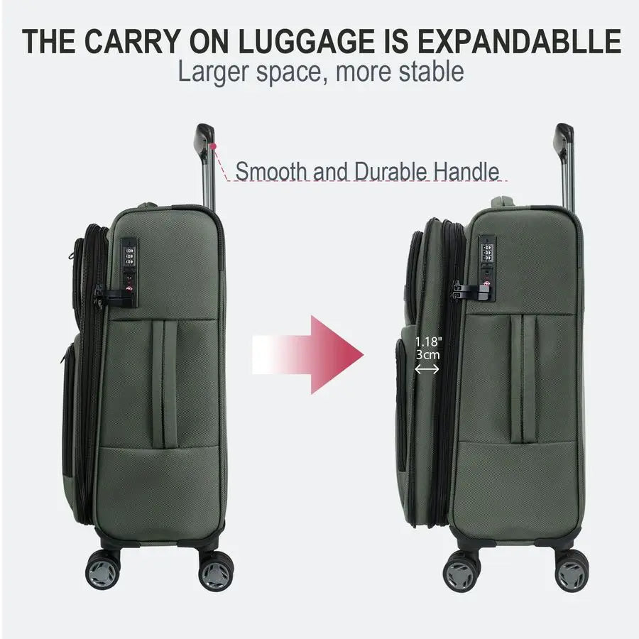 Expandable Carry On Luggage with Front Business Pockets20 Inch Suitcases with Spinner Wheels amp Builtin TSA Lock, Durable Suitc