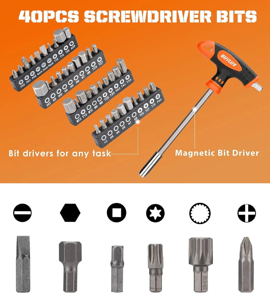 120-Piece Screwdriver Set with Case, Magnetic Slotted, Phillips, Hex, Pozidriv, Torx - Precision Tools for Men