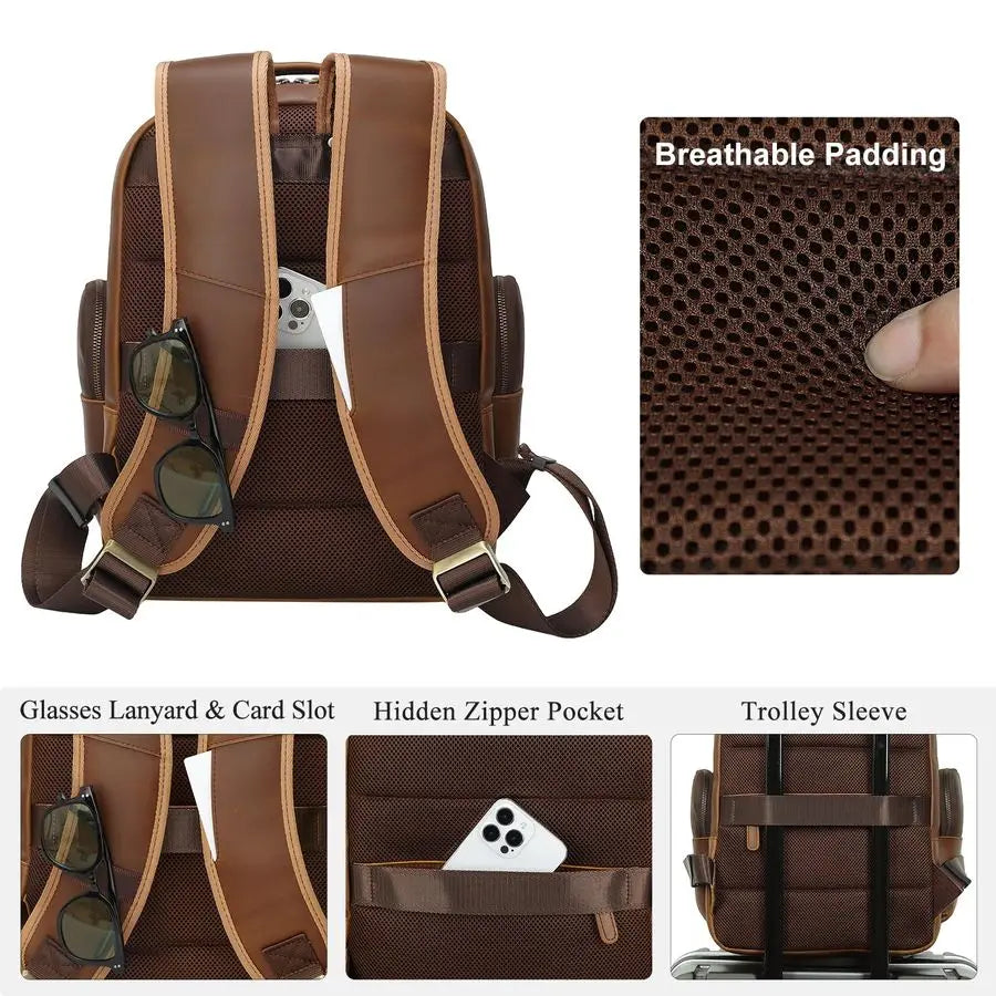 Mens Vintage Leather Backpack 15.6 Laptop Bag Large Capacity Business Travel Hiking Shoulder Daypacks