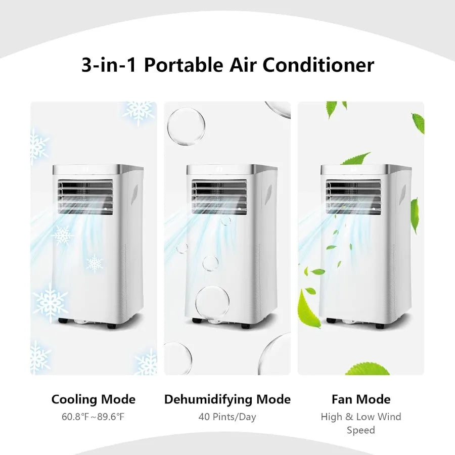 Portable Air Conditioners 8000 BTU AC Cooling Unit with Fan Dehumidifier Remote Control 24H Timer Window Kit Standing AC for Be