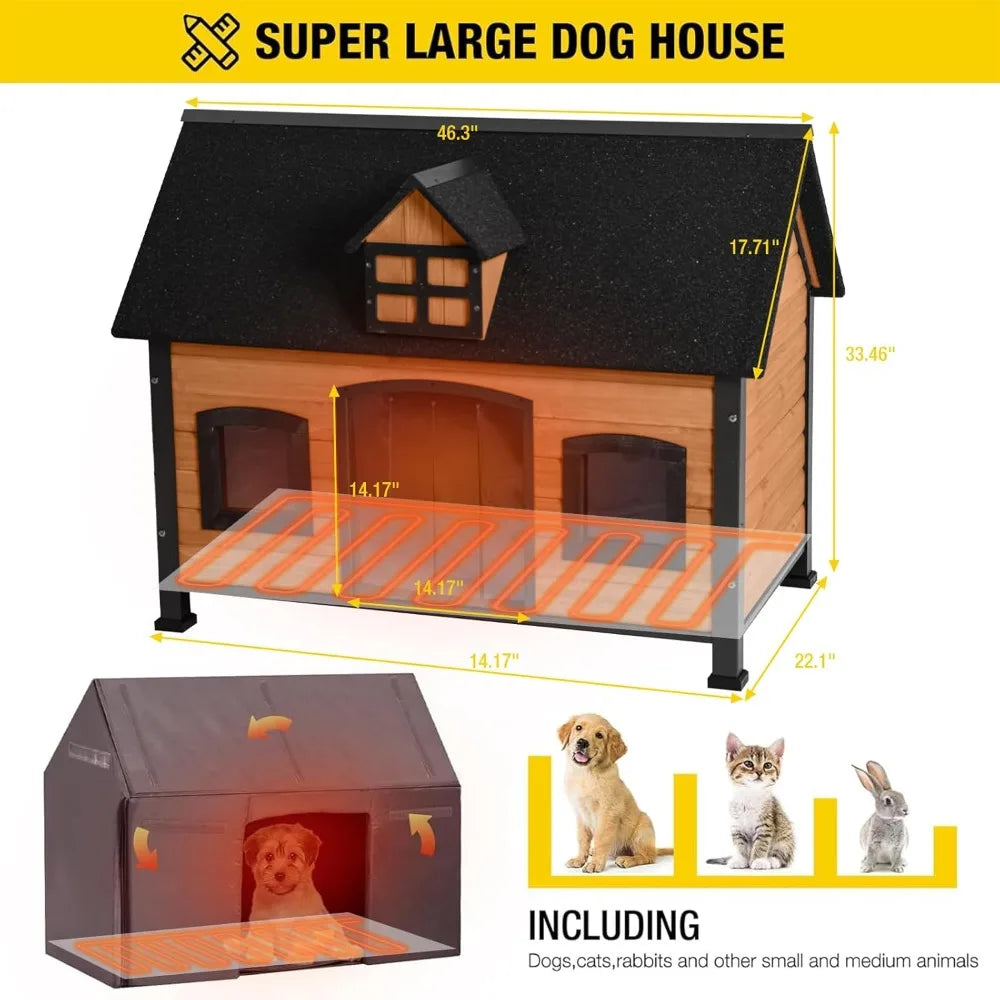 Insulated Dog House with Metal Frame and Anti-Chewing Liner - Unique Design Wooden Kennel for Weather Protection