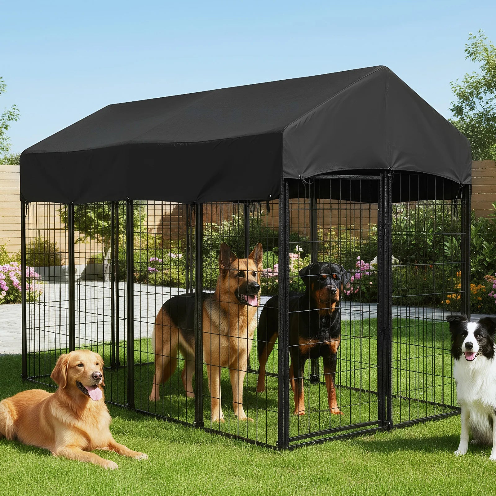 Outdoor Secure Wire Crate Kennel Anti-Rust Heavy Duty Welded Wire Steel Dog Playpen Fence Steel Material for Small/Medium Dogs