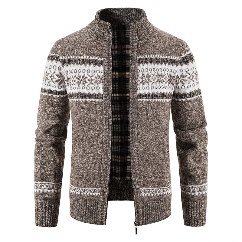 New Winter Men's Fleece Cardigan Knit Sweater Coat Casual Knitted Jacket High Quality Male Clothing Beige