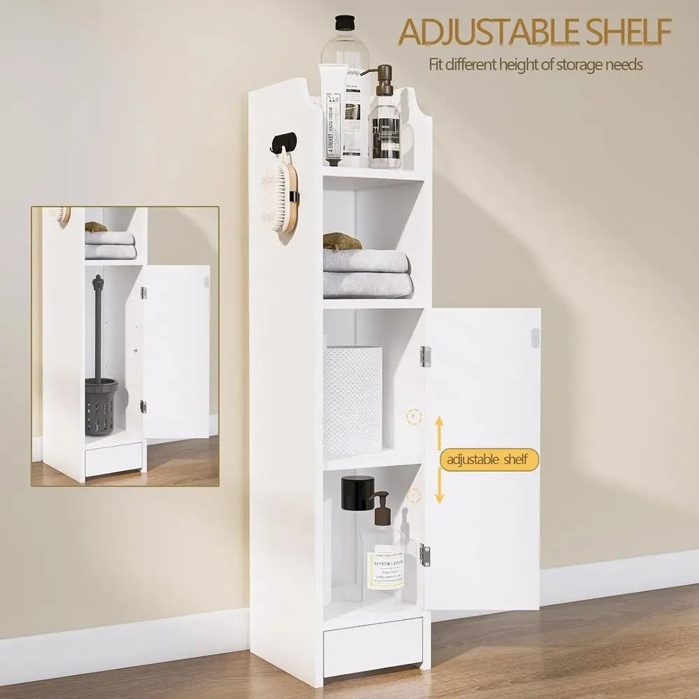 Bathroom Storage Cabinet, Toilet Paper Storage, Floor Cabinet with Door and Adjustable Shelves, Organizer for Small Spaces, Whit
